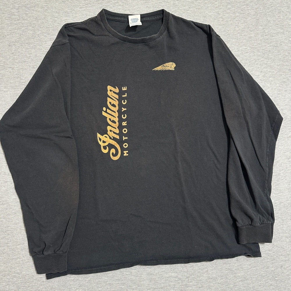 Vintage Indian Motorcycle Old Chief Never Die Long Sleeve Tee Faded Black Large